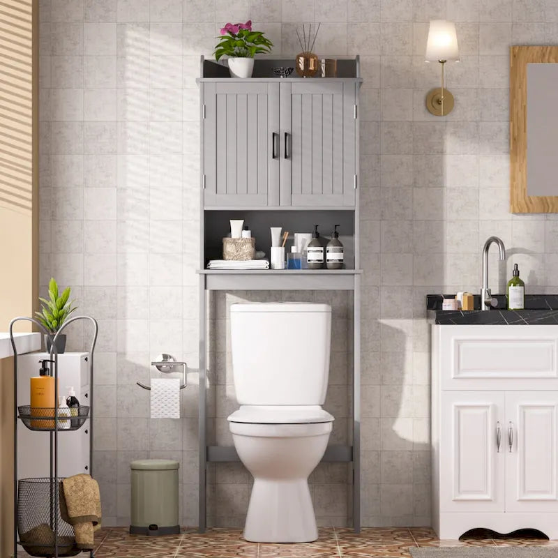 Over-the-Toilet Bathroom Storage Cabinet with 2 Doors and Adjustable Shelf