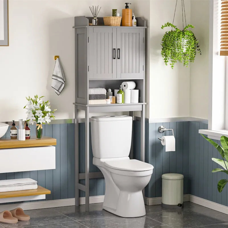 Over-the-Toilet Bathroom Storage Cabinet with 2 Doors and Adjustable Shelf