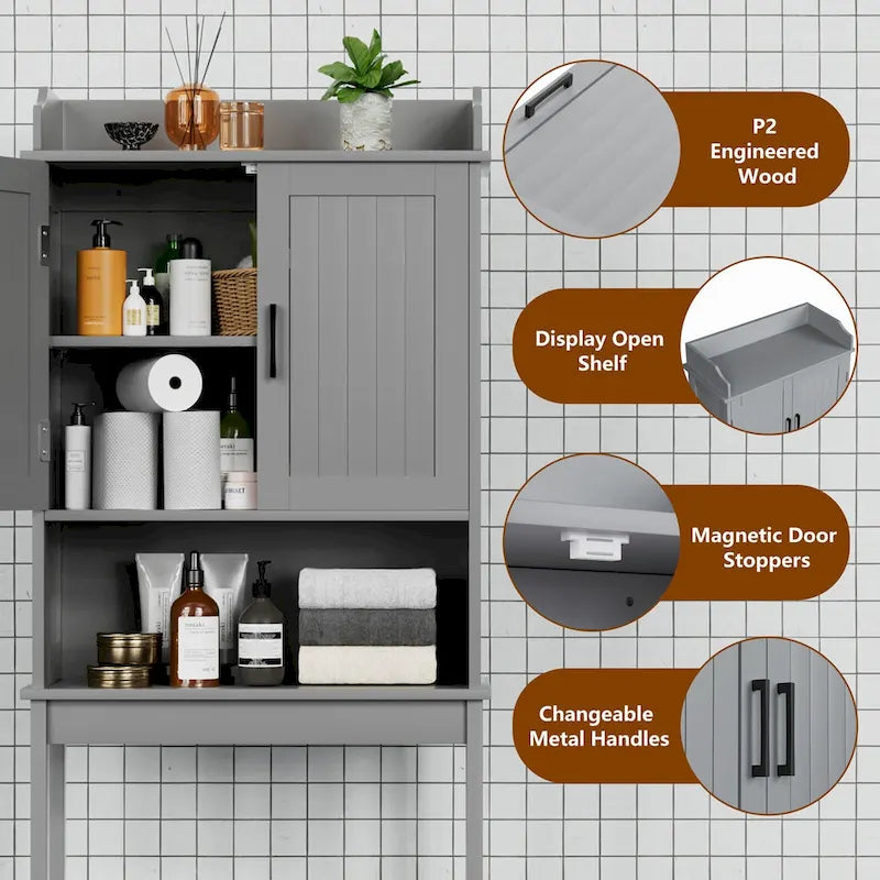 Badezimmer-Stauschrank über der Toilette mit 2 Türen und verstellbarem Einlegeboden