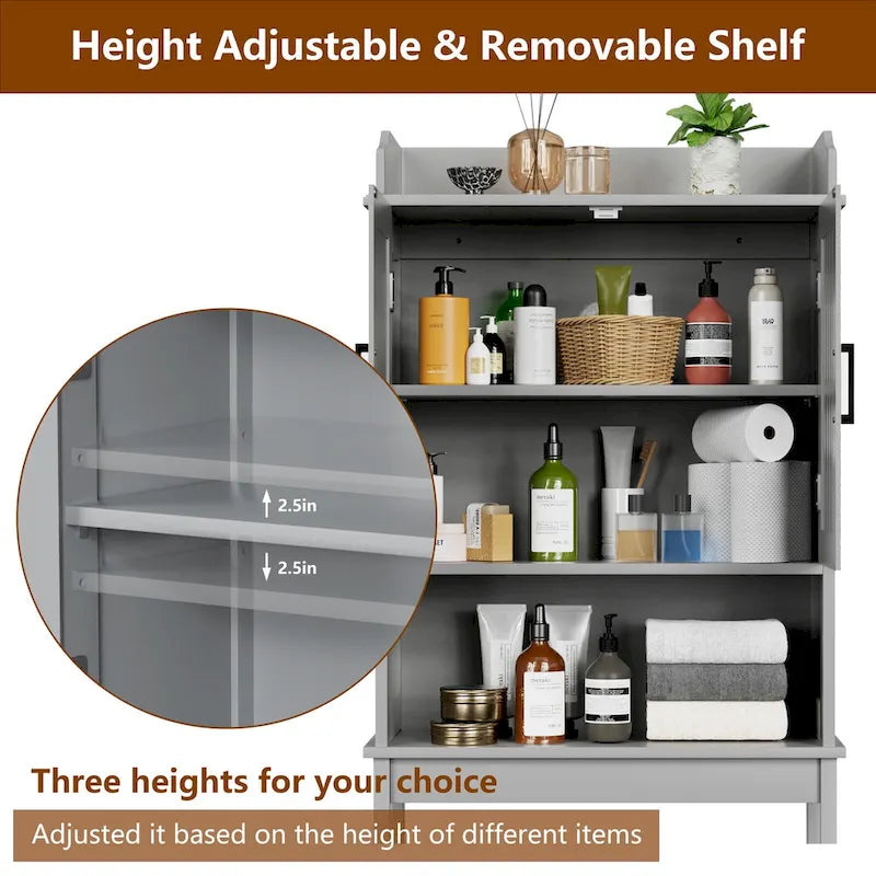 Over-the-Toilet Bathroom Storage Cabinet with 2 Doors and Adjustable Shelf