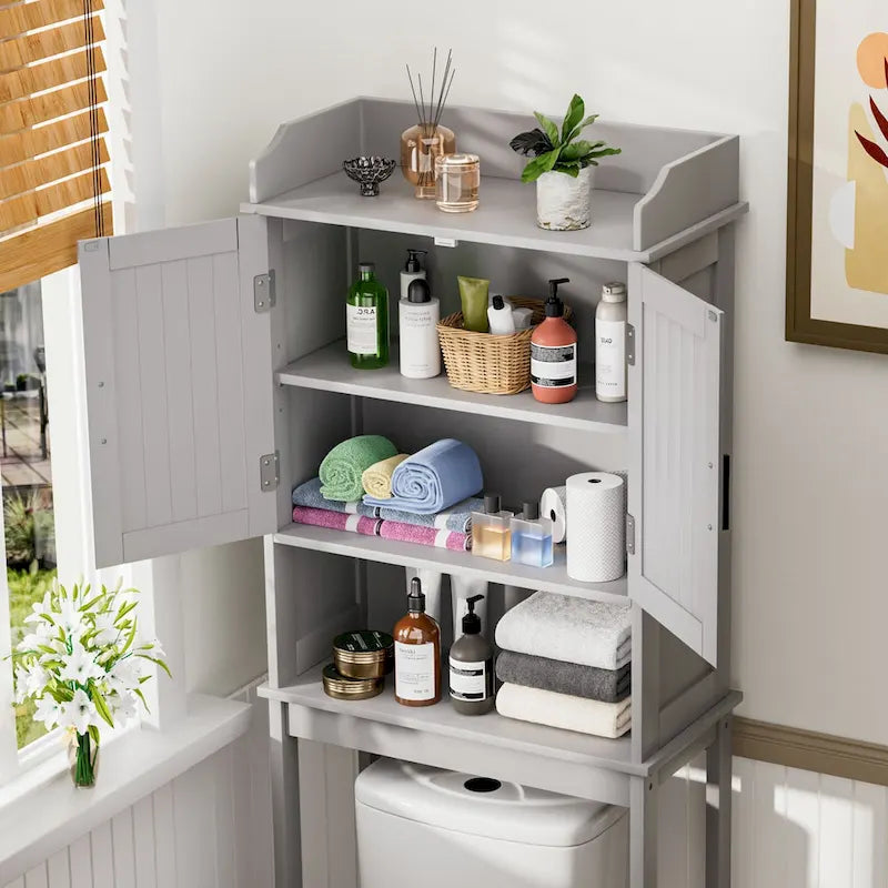 Over-the-Toilet Bathroom Storage Cabinet with 2 Doors and Adjustable Shelf