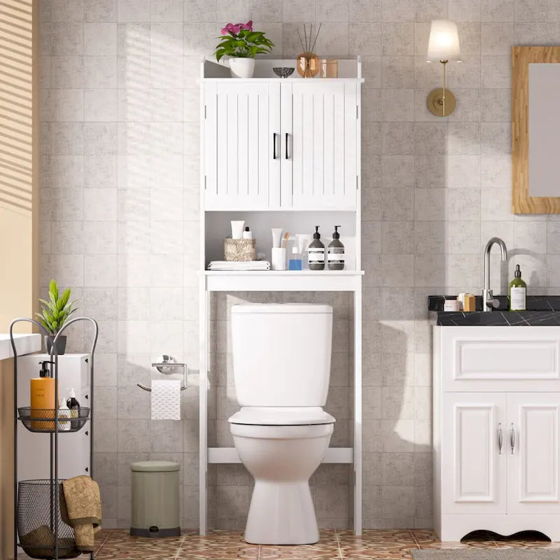 Over-the-Toilet Bathroom Storage Cabinet with 2 Doors and Adjustable Shelf