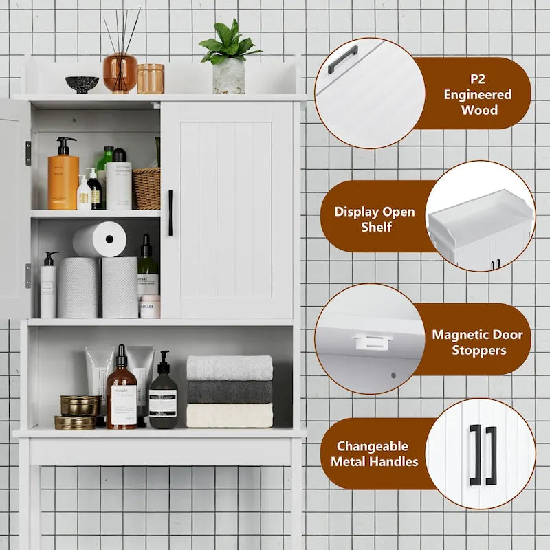Over-the-Toilet Bathroom Storage Cabinet with 2 Doors and Adjustable Shelf