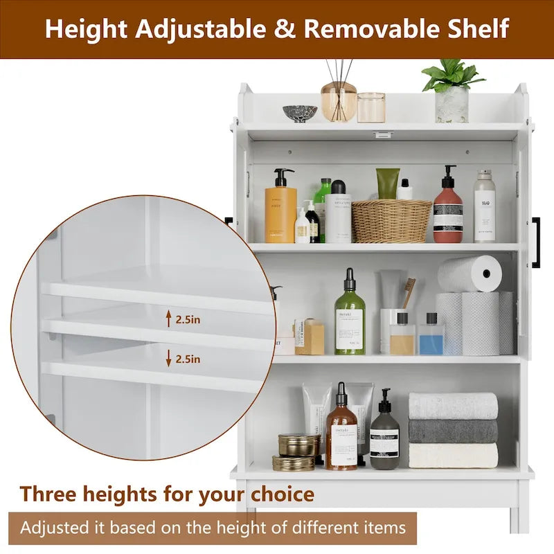 Over-the-Toilet Bathroom Storage Cabinet with 2 Doors and Adjustable Shelf