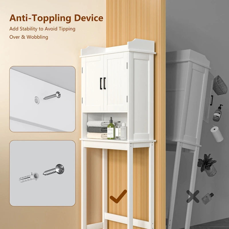 Over-the-Toilet Bathroom Storage Cabinet with 2 Doors and Adjustable Shelf
