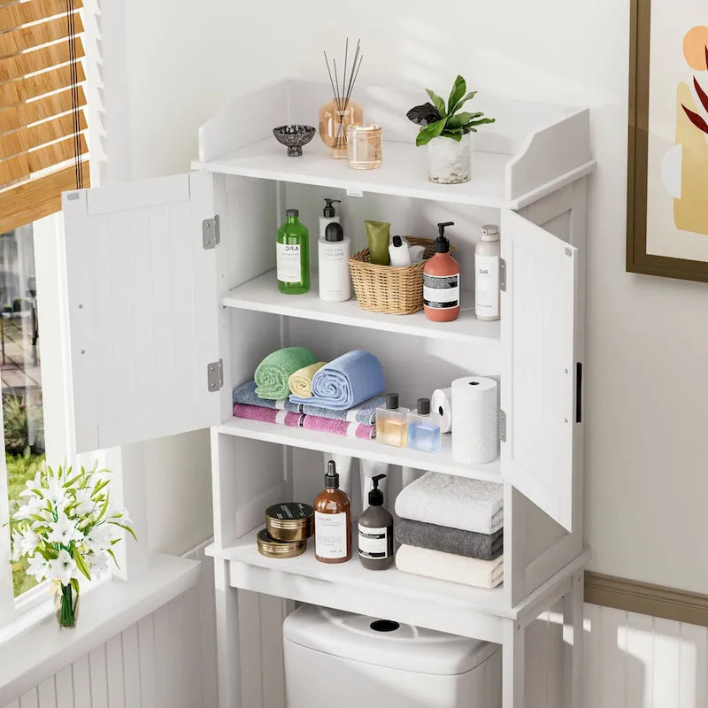 Over-the-Toilet Bathroom Storage Cabinet with 2 Doors and Adjustable Shelf