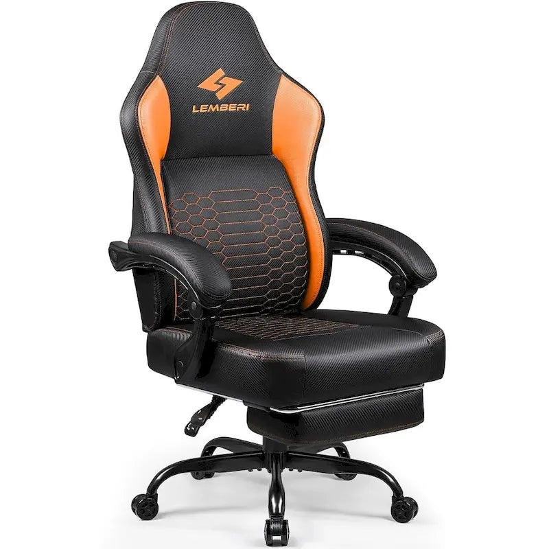 Big and Tall Reclining Gaming Chair with Footrest and Massage Lumbar Support, 400 lb Capacity
