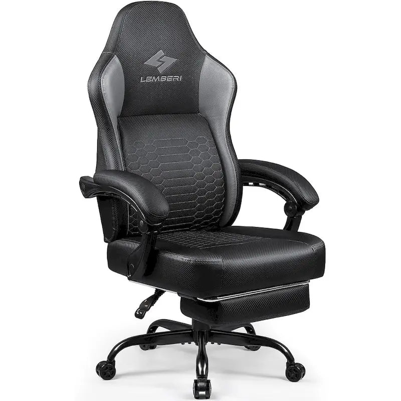 Big and Tall Reclining Gaming Chair with Footrest and Massage Lumbar Support, 400 lb Capacity