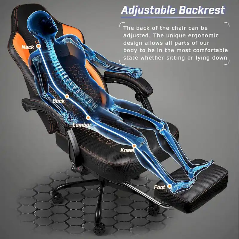 Big and Tall Reclining Gaming Chair with Footrest and Massage Lumbar Support, 400 lb Capacity
