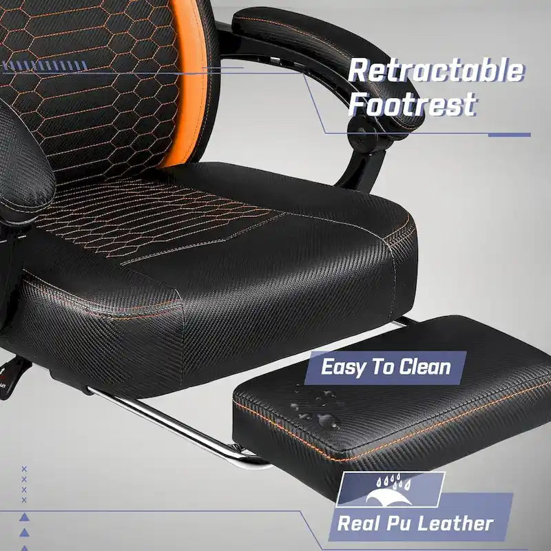 Big and Tall Reclining Gaming Chair with Footrest and Massage Lumbar Support, 400 lb Capacity