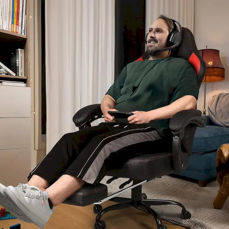 Big and Tall Reclining Gaming Chair with Footrest and Massage Lumbar Support, 400 lb Capacity