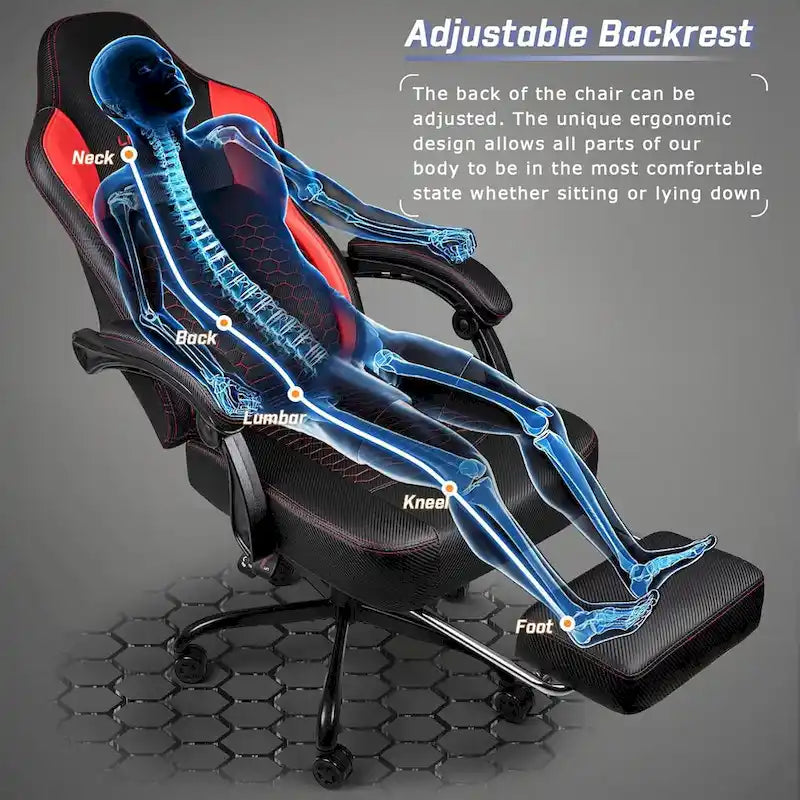 Big and Tall Reclining Gaming Chair with Footrest and Massage Lumbar Support, 400 lb Capacity
