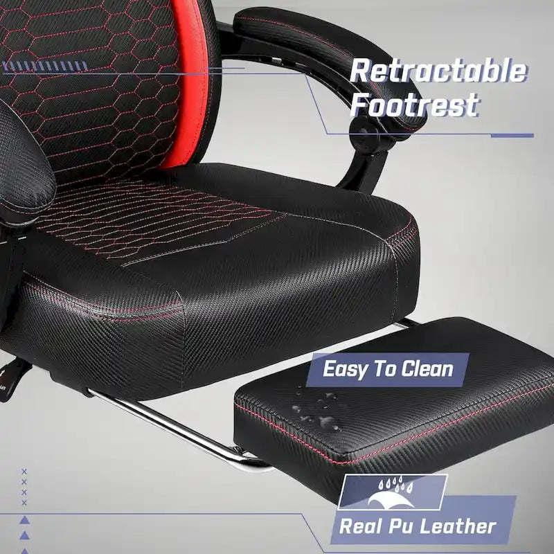 Big and Tall Reclining Gaming Chair with Footrest and Massage Lumbar Support, 400 lb Capacity