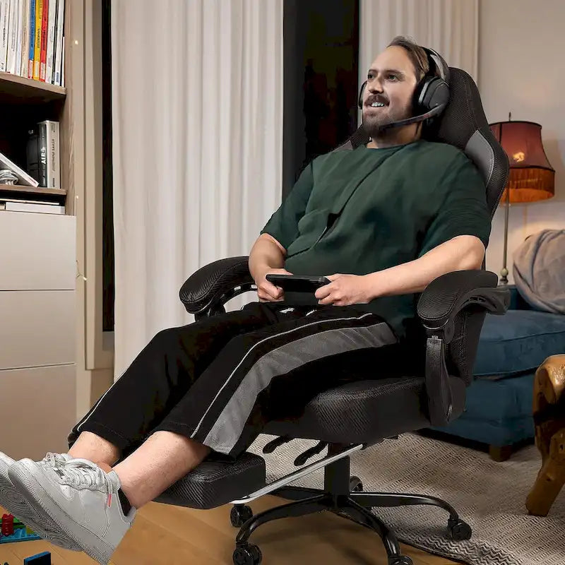 Big and Tall Reclining Gaming Chair with Footrest and Massage Lumbar Support, 400 lb Capacity