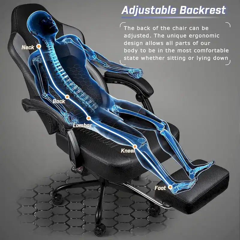 Big and Tall Reclining Gaming Chair with Footrest and Massage Lumbar Support, 400 lb Capacity