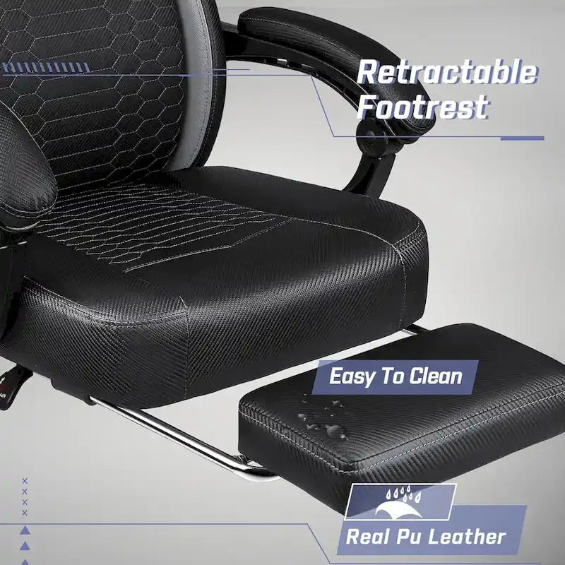 Big and Tall Reclining Gaming Chair with Footrest and Massage Lumbar Support, 400 lb Capacity