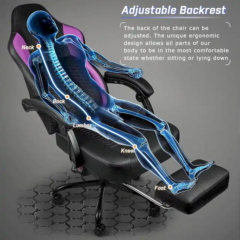Big and Tall Reclining Gaming Chair with Footrest and Massage Lumbar Support, 400 lb Capacity