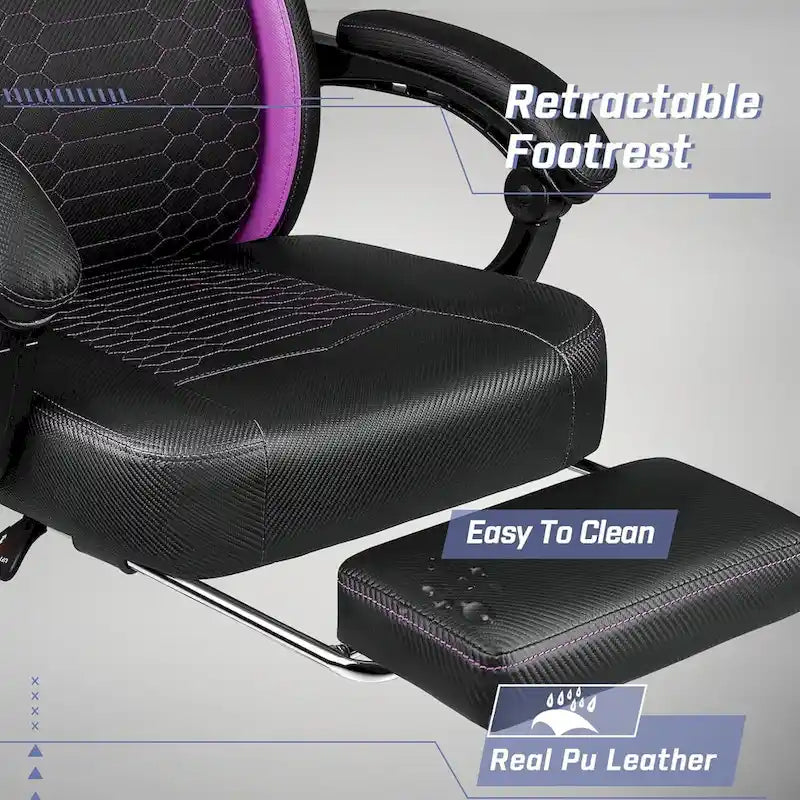 Big and Tall Reclining Gaming Chair with Footrest and Massage Lumbar Support, 400 lb Capacity