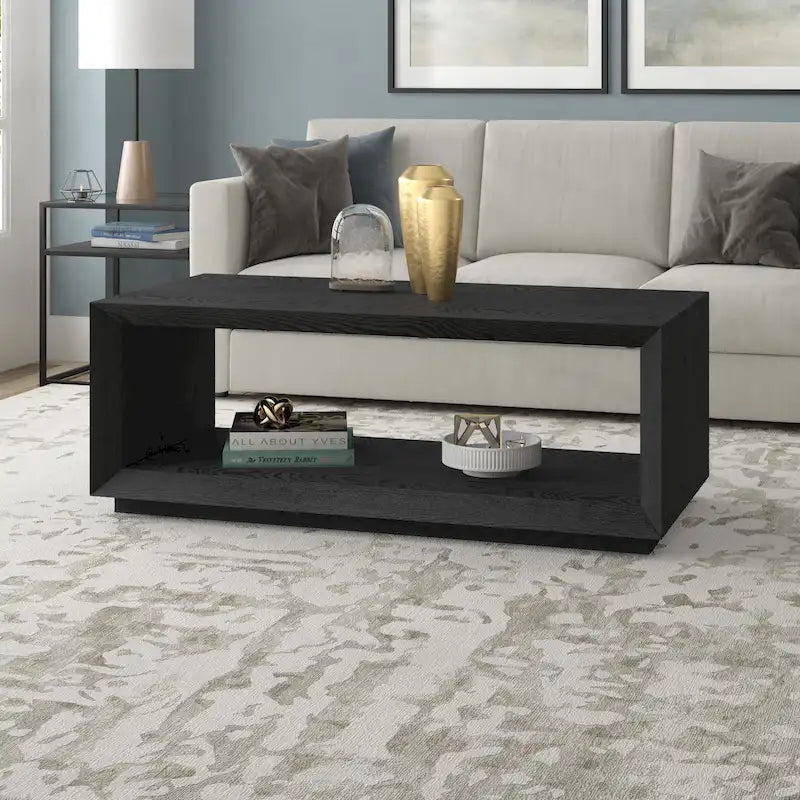 47.5-Inch Modern Rectangular Coffee Table with Wood-Look Finish and Plinth Base