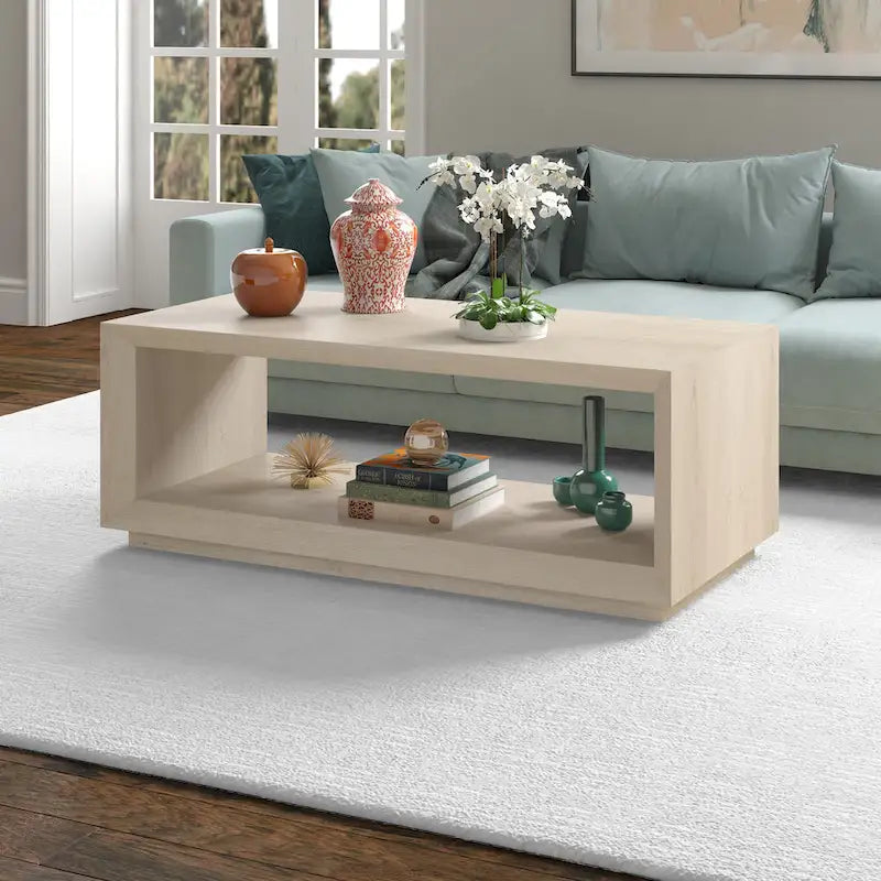 47.5-Inch Modern Rectangular Coffee Table with Wood-Look Finish and Plinth Base