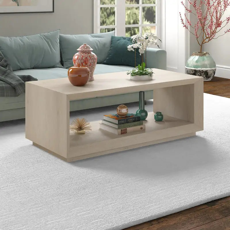 47.5-Inch Modern Rectangular Coffee Table with Wood-Look Finish and Plinth Base