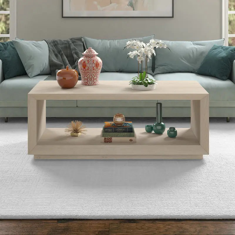 47.5-Inch Modern Rectangular Coffee Table with Wood-Look Finish and Plinth Base