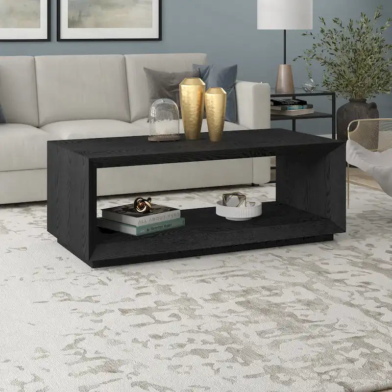 47.5-Inch Modern Rectangular Coffee Table with Wood-Look Finish and Plinth Base