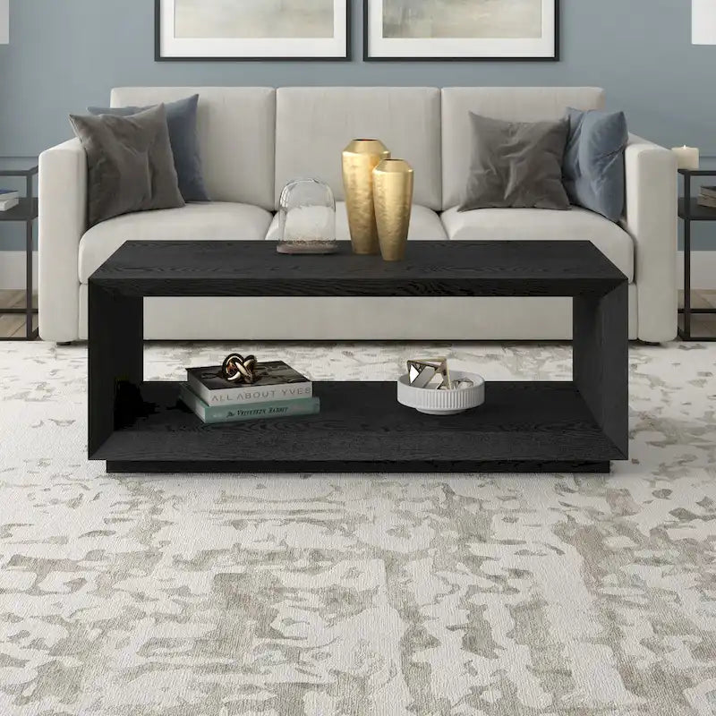 47.5-Inch Modern Rectangular Coffee Table with Wood-Look Finish and Plinth Base