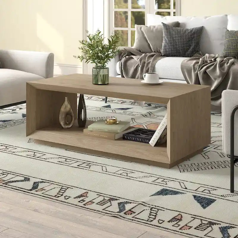 47.5-Inch Modern Rectangular Coffee Table with Wood-Look Finish and Plinth Base