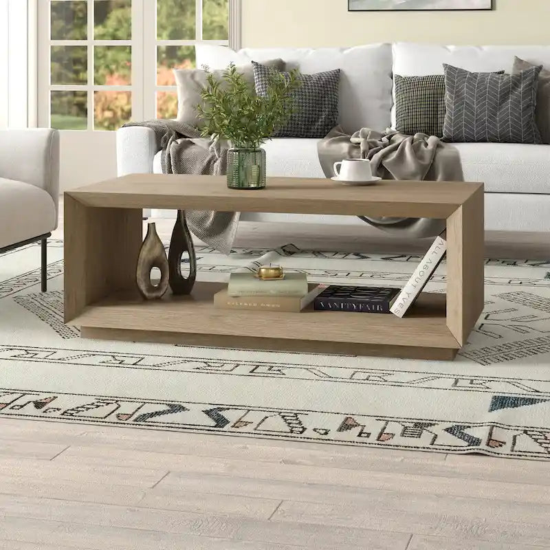 47.5-Inch Modern Rectangular Coffee Table with Wood-Look Finish and Plinth Base