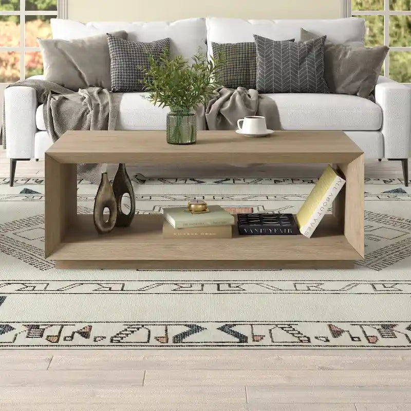 47.5-Inch Modern Rectangular Coffee Table with Wood-Look Finish and Plinth Base