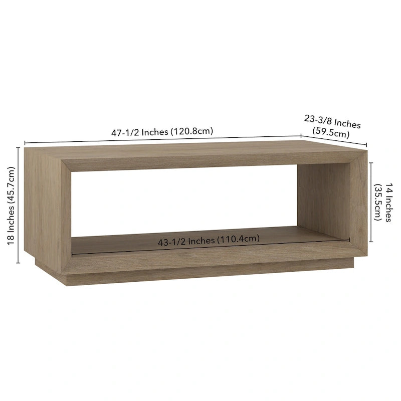 47.5-Inch Modern Rectangular Coffee Table with Wood-Look Finish and Plinth Base
