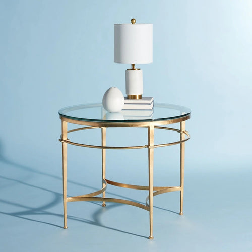 SAFAVIEH Couture Venie Round Antique Gold Glass Side Table - 27 W x 27 D x 23 H - 27Wx27Dx23H