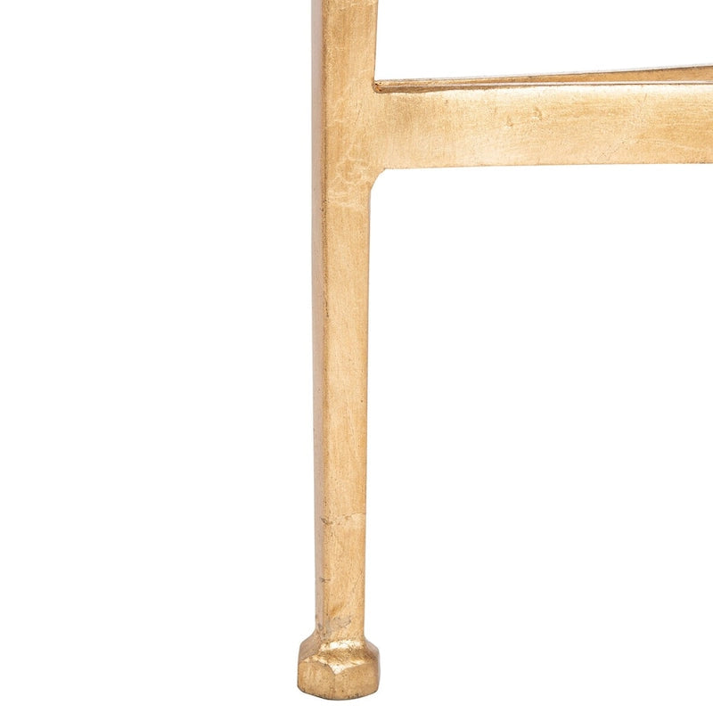 27-Inch Round Tempered Glass Side Table with Antique Gold Metal Frame