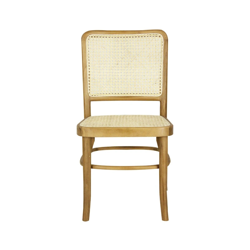 Mid-Century Solid Wood Dining Chairs with Natural Cane Seats and Backs, 2 Chairs