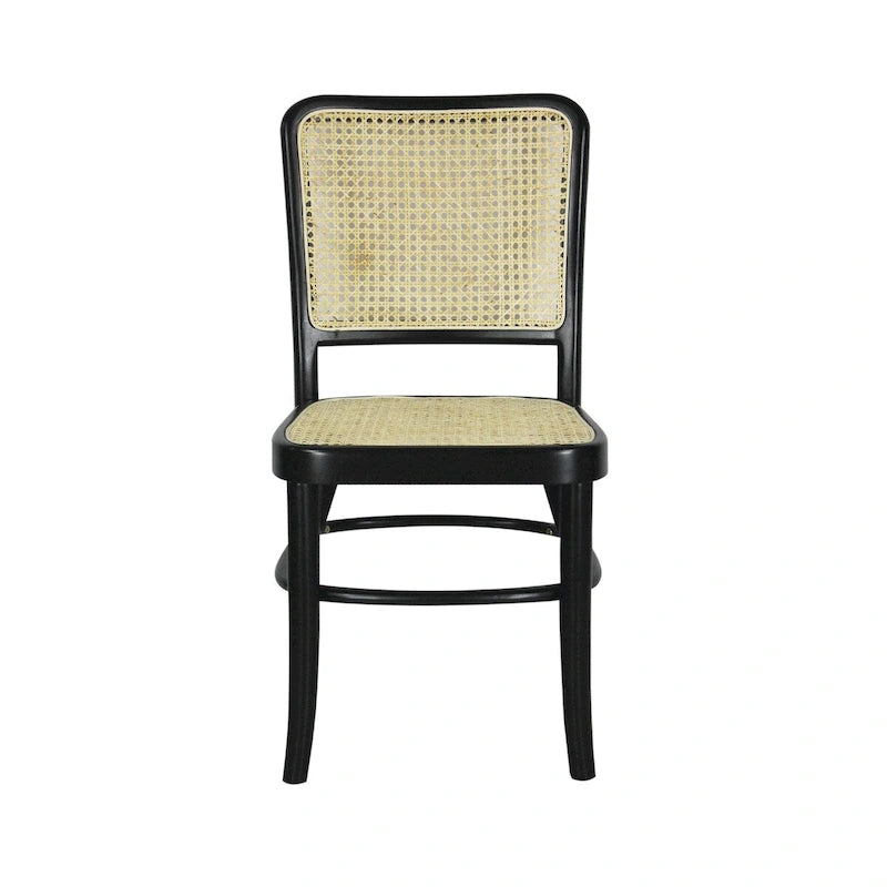 Esszimmerstühle aus Massivholz im Mid-Century-Stil mit Sitzen und Rückenlehnen aus natürlichem Rohrgeflecht, 2 Stühle