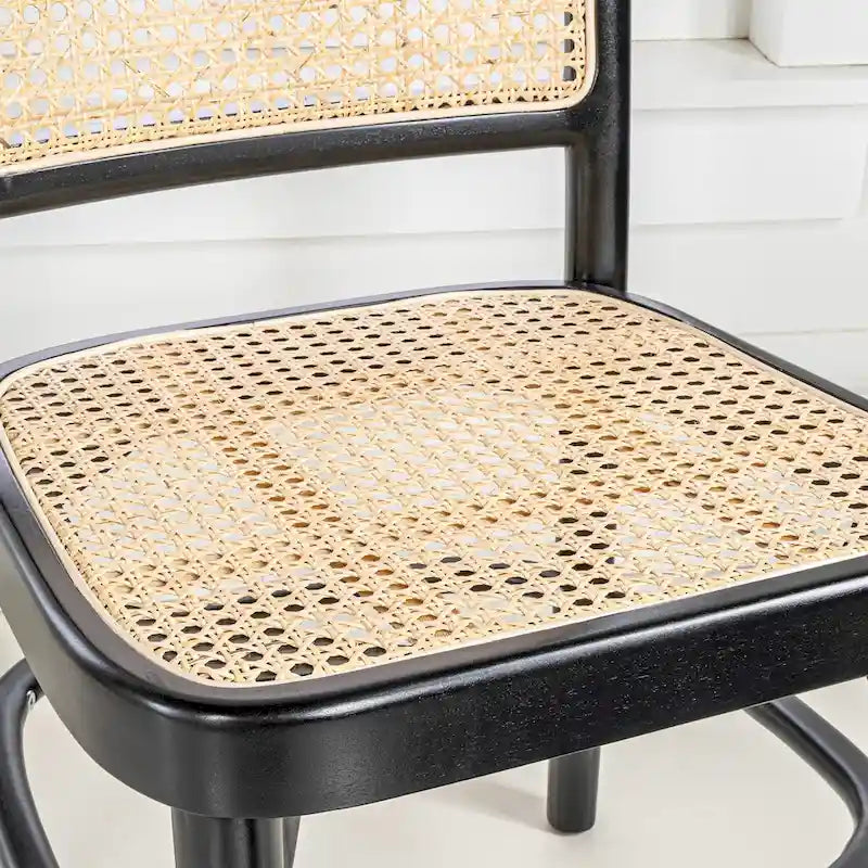 Mid-Century Solid Wood Dining Chairs with Natural Cane Seats and Backs, 2 Chairs
