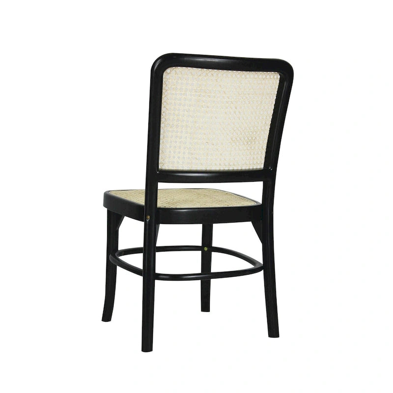 Mid-Century Solid Wood Dining Chairs with Natural Cane Seats and Backs, 2 Chairs