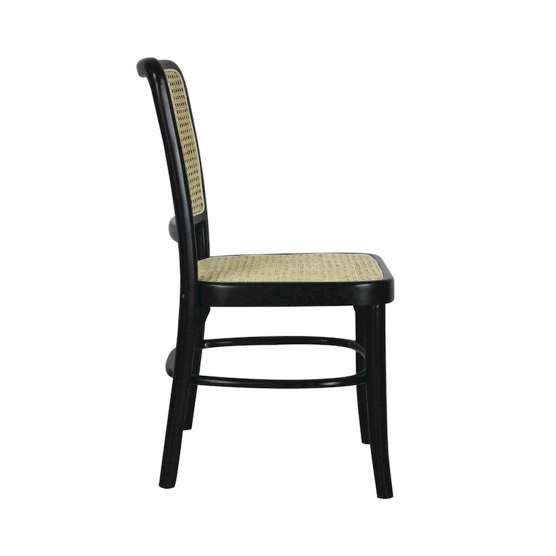 Mid-Century Solid Wood Dining Chairs with Natural Cane Seats and Backs, 2 Chairs