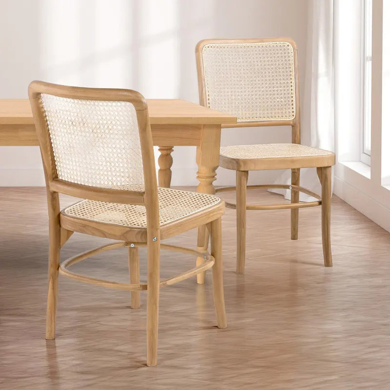 Mid-Century Solid Wood Dining Chairs with Natural Cane Seats and Backs, 2 Chairs