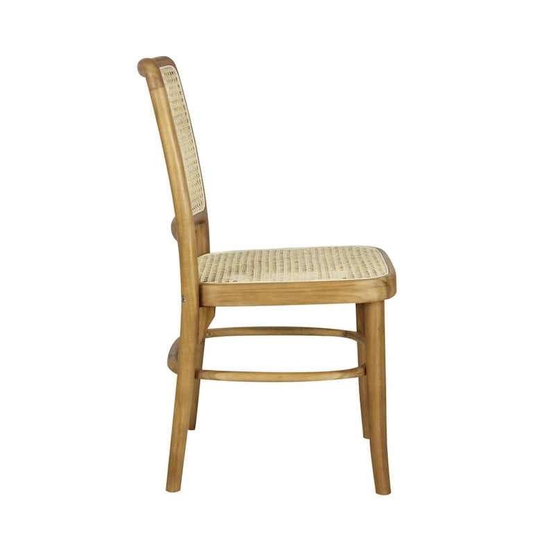 Mid-Century Solid Wood Dining Chairs with Natural Cane Seats and Backs, 2 Chairs