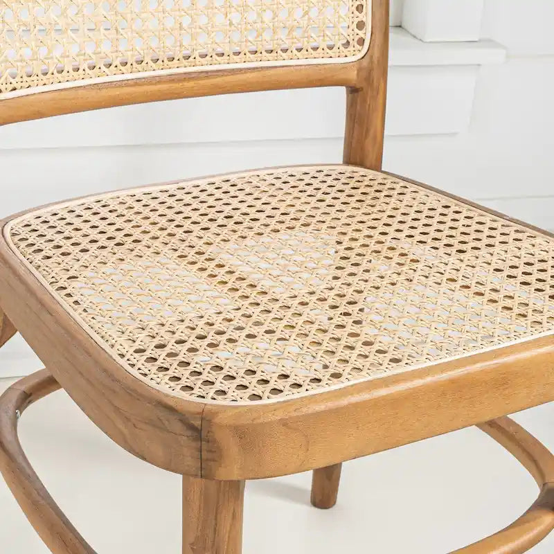 Mid-Century Solid Wood Dining Chairs with Natural Cane Seats and Backs, 2 Chairs