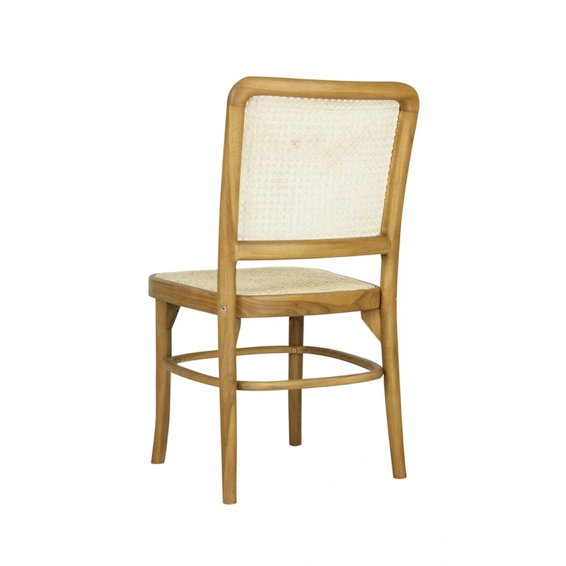 Mid-Century Solid Wood Dining Chairs with Natural Cane Seats and Backs, 2 Chairs