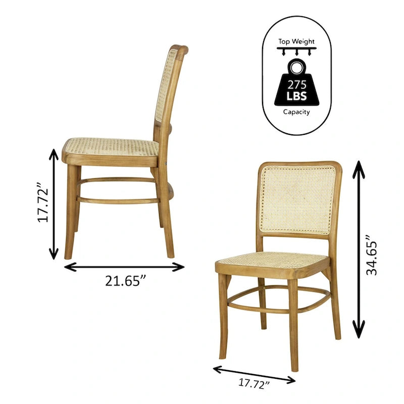 Mid-Century Solid Wood Dining Chairs with Natural Cane Seats and Backs, 2 Chairs