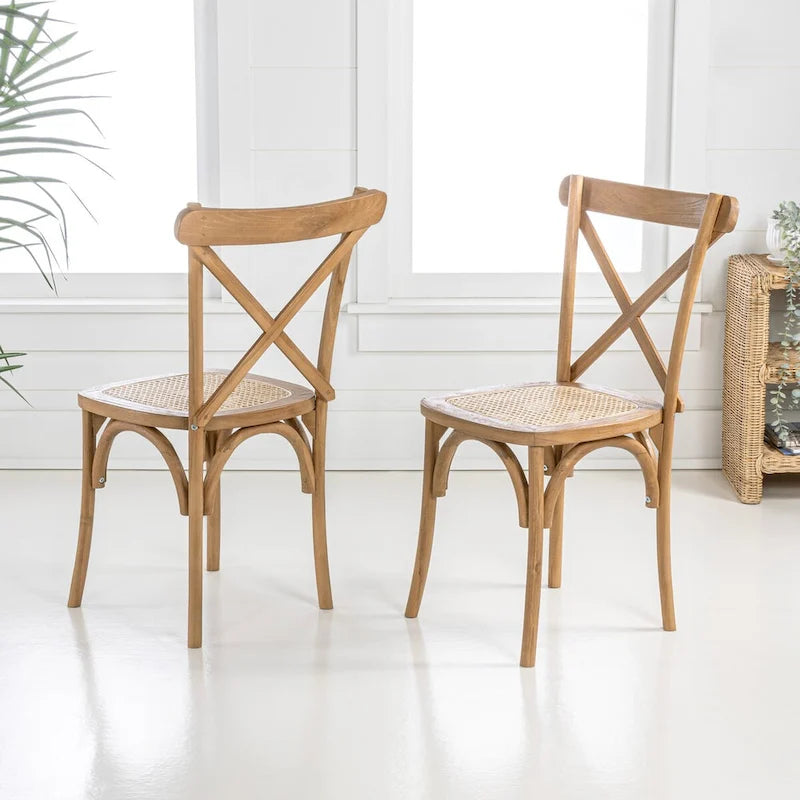Colmar klassischer traditioneller X-Back-Esszimmerstuhl aus Holz und Rattan, Natur (2er-Set) von JONATHAN Y
