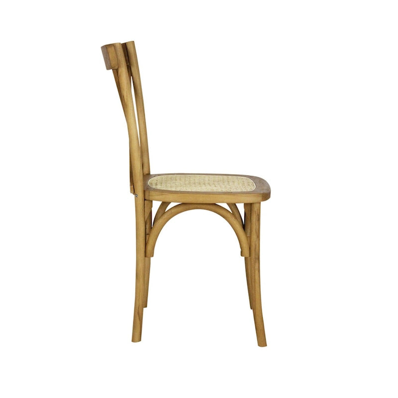Colmar klassischer traditioneller X-Back-Esszimmerstuhl aus Holz und Rattan, Natur (2er-Set) von JONATHAN Y
