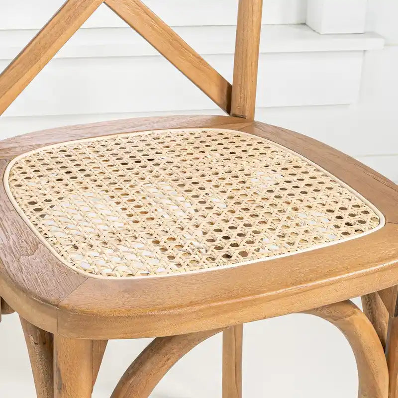 Colmar klassischer traditioneller X-Back-Esszimmerstuhl aus Holz und Rattan, Natur (2er-Set) von JONATHAN Y