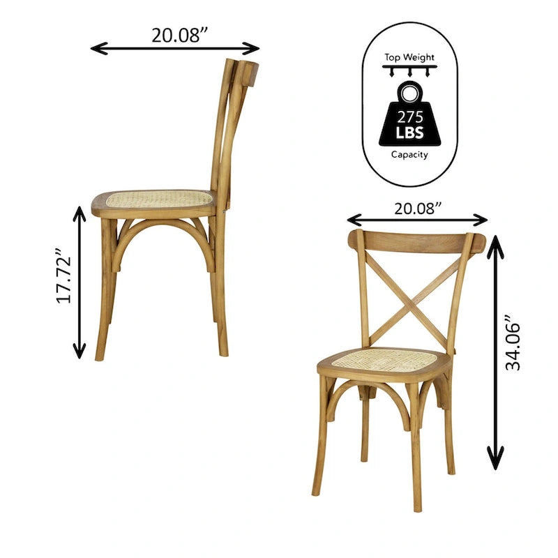 Colmar klassischer traditioneller X-Back-Esszimmerstuhl aus Holz und Rattan, Natur (2er-Set) von JONATHAN Y