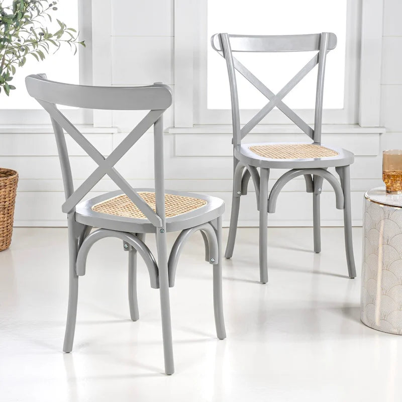 Colmar klassischer traditioneller X-Back-Esszimmerstuhl aus Holz und Rattan, Natur (2er-Set) von JONATHAN Y