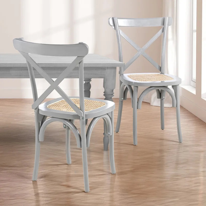 Colmar klassischer traditioneller X-Back-Esszimmerstuhl aus Holz und Rattan, Natur (2er-Set) von JONATHAN Y